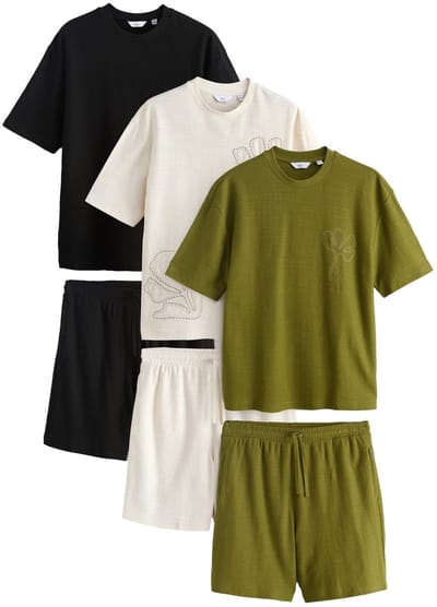 Next - Heren - Set van corduroy T-shirt en short, 3-pack - Wit