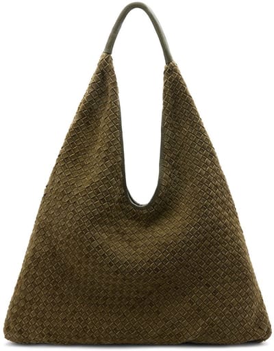 Manfield - Khaki gevlochten suède schoudertas