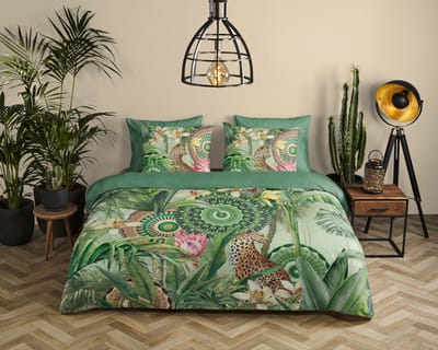 HIP dekbedovertrek tropische print en mandala's - 2 persoons 200x200/220 cm - Groen - 100% Katoen satijn