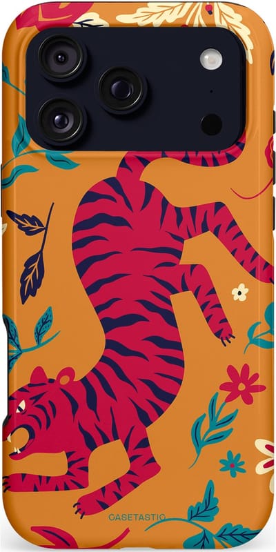 Casetastic hoesje geschikt voor Apple iPhone 17 Pro Max - MagSafe - Dubbellaagse bescherming - Zonnetijger - Fashion Case - Okergeel Terracotta Bordeaux Donkerblauw