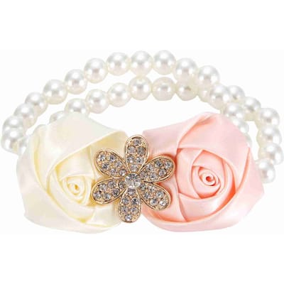 2 pièces Beau bracelet de fleurs à la main Demoiselle d'honneur Décorations Corsage de poignet Perle Satin(Blanc Ivoire Rose) white