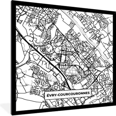 Fotolijst incl. Poster - Frankrijk - Stadskaart - Plattegrond - Évry-Courcouronnes - Kaart - 40x40 cm - Posterlijst