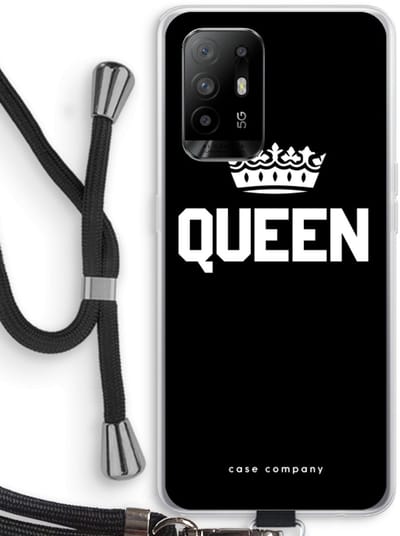 Case Company® - Hoesje met koord geschikt voor Oppo A94 5G hoesje met Koord - Queen zwart - Telefoonhoesje met Zwart Koord - Bescherming aan alle Kanten en Over de Schermrand
