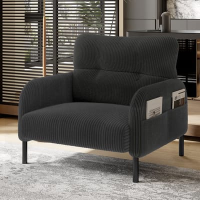 MODFU - Fauteuil - Diepe Zitting En Zijvak - Minimalistisch - Voor Woonkamer - Cord - Grijs - 67 X 75 X 79 Cm