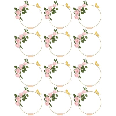 12-delige set bloemenkrans centerpieces met metalen kransring houten basis rozenbloem nepvlinders