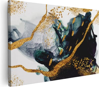 Artaza Canvas Schilderij Abstract - 90x60 cm - Wanddecoratie Goud - Muurdecoratie Woonkamer - Schilderijen Op Canvas