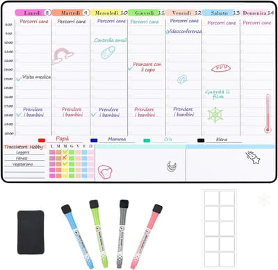 SnelShoppen - Magnetische Gezin Planner - Weekplanner Magnetisch Bord - Witte Drooguitwisbare Kalender - Herbruikbare Maandplanner voor Koelkast - Ges