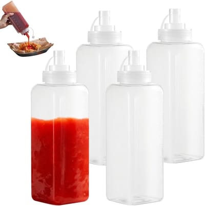 Extra squeeze flessen met puntige tuit en deksel - 1000ml, set van 4, ideaal voor koken en knutselen