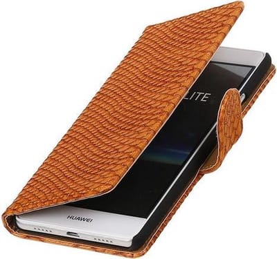 Bruin Slang booktype cover hoesje voor Huawei P9 Lite