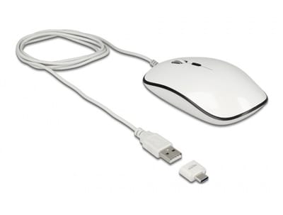 DeLOCK bedrade USB-A/USB-C muis met 4 knoppen - 1000-3200 DPI / wit - 1,5 meter
