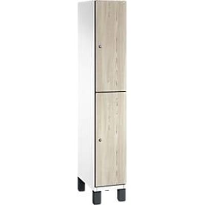 C+P Double-store locker Cambio, 1 vak, 2 vakken, op poten, B 300 x D 525 x H 1980 mm, verkeerswit/Seen essen decor