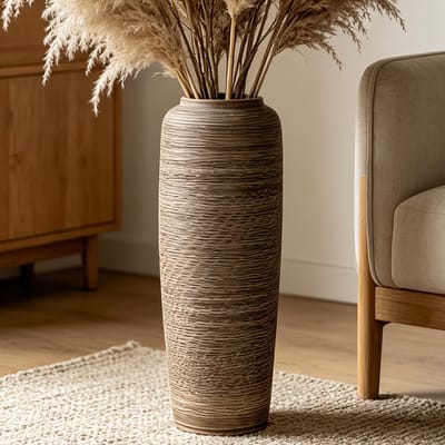 Vaas van keramiek, bruin, 50 cm, rustieke boho-stijl voor pampasgras, bloemen of decoratie, perfect voor woonkamer, entree of tafel