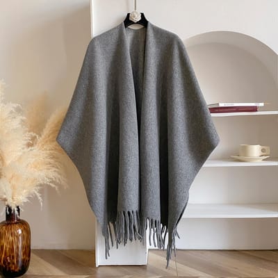 Winter Dames Poncho Warme Sjaal Dubbelzijdig Designer Verdikkende Deken Luxe Sjaal Damesmantel Kasjmier Pashmina Cape Stola gray