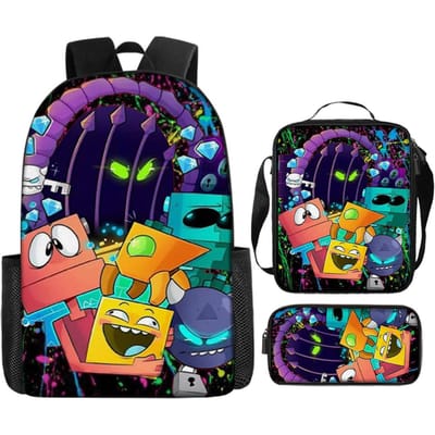 Cartoon Geometry Dash Kinder Schoolrugzak met Schoudertas Etui Schooltassen voor Jongens Meisjes Beste Cadeau