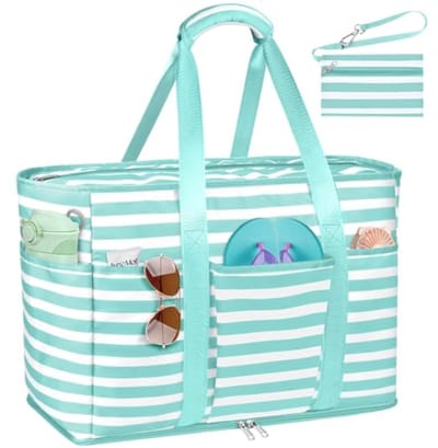 SnelShoppen - JUYANO XXL Strandtas voor Dames, Extra Grote Opvouwbare Mesh Tas met Ritssluiting, Ruime 45L, Perfect voor Reizen, Gym, Zwembad, Groenac