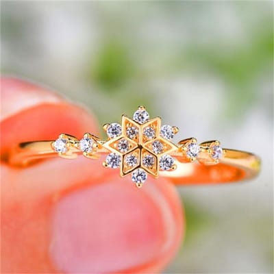925 Sterling Zilveren Ring Stapelbaar Vrouwelijke Sneeuwvlok Ring Met Steen Dainty Trouwringen Voor Vrouwen Witte Zirkoon Dunne Ring Sieraden 10 beige