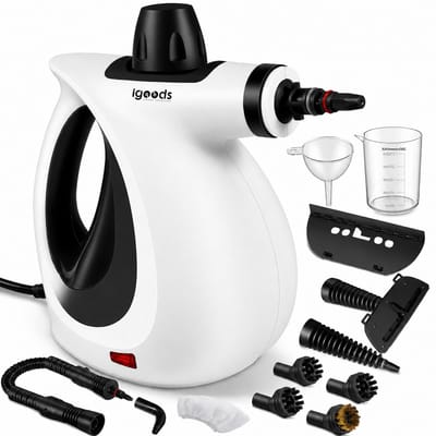Igoods Stoomreiniger - Handstoomreiniger - Vlekkenreiniger - Premium Stoomreiniger - Hogedruk Stoomreiniger - Draagbaar & Lichtgewicht - Inclusief 11 Accessoires - Wit