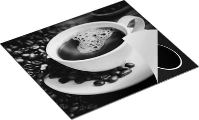 Chefcare Inductie Beschermer Kopje Koffie met Koffiebonen - Zwart Wit - 60x50 cm - Afdekplaat Inductie - Kookplaat Beschermer - Inductie Mat