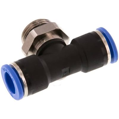 10mm x G3/8'' inline T-stuk Messing/PA 66 Insteekfitting Buitendraad Draaibaar NBR