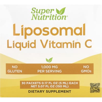 Super Nutrition, Liposomale Vloeibare Vitamine C, Zonder smaak, 1.000 mg, 30 zakjes, 5 ml (0.17 fl oz) per pak