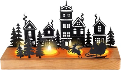 Adventskandelaar met houten houders, metalen kaarsenstandaard voor kerstdecoratie, sfeervolle tafelversiering met theelichten en kaarsen voor de feestdagen