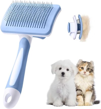 Famanu – Zelfreinigende borstel voor honden en katten, voor het verwijderen van onderhaar, blauw