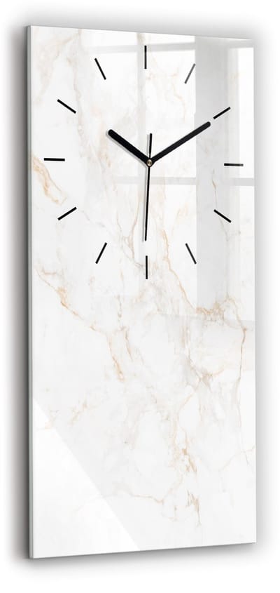Wallfluent Wandklok - Elegant marmer Decoratieve Wandklok - 30 cm x 60 cm - Wit Wandklok - Zwarte Handen - Wandklok Zonder Cijfers - Stille Wandklok Slaapkamer - Glazen Klok Rechthoekige - Industrieel Wandklok - Stijlvolle Klok