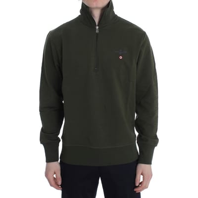 Aeronautica Militare Groene Katoen Stretch Half Rits Trui