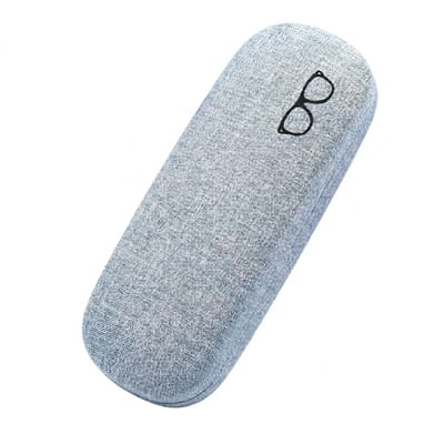 Blauw brillenkoker brillendoos unisex met stoffen buitenkant en metalen doos – stevige brillen koker voor optische bril of zonnebril – compacte harde brillen case met textiel bekleding en brillen icoon