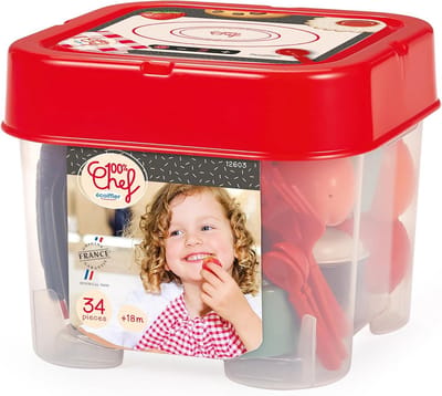 Dinette set 34 stuks met opbergvat en speelbasis voor kinderen vanaf 18 maanden