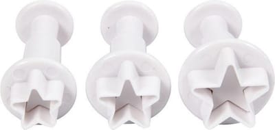 Uitsteekvormen met stempel, ster, d 2,1+2,3+2,6 cm, wit, 3 stuk/ 1 doos