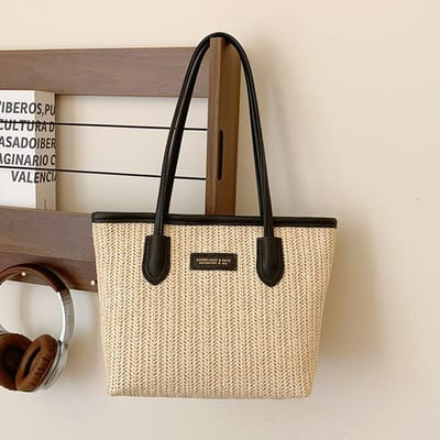 Modieuze Stro Geweven Tas voor Dames Nieuwe Stijl Mooi Modieus en Eenvoudig Grote Capaciteit Pendelen Boodschappentas Tote Strandtas black