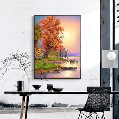 Diamant borduurwerk schilderachtige 5d diamant schilderij met ronde stenen Creek strass steentjes foto's 20X30CM brown
