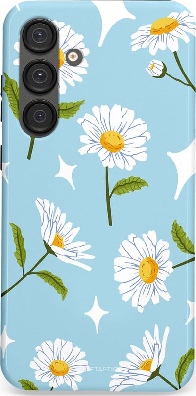 Casetastic hoesje geschikt voor Samsung Galaxy S25 Plus - Dubbellaagse bescherming - Margrietjes in de Wind - Fashion Case - Lichtblauw Wit Groen