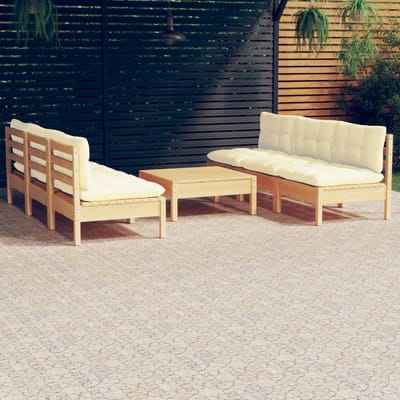 vidaXL - 7-delige - Loungeset - met - crèmekleurige - kussens - grenenhout