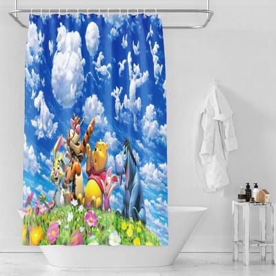 Winnie De Poeh Anime Douchegordijn Schattige Bad Waterdichte Gordijnen Voor Woonkamer Luxe Set Scherm Badkamer Accessoires Sets W180H180(CM)-1 Pcs