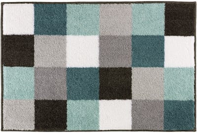 Casilin Badmat Antislip 60x90cm Blocks - Waterabsorberende Badkamermat - Wasbaar en Sneldrogend - Voor Douche en Bad - Hoogpolig - Acryl - Rechthoek - Blauw, Grijs