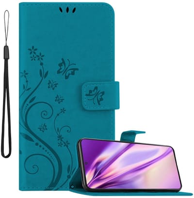Cadorabo Hoesje geschikt voor Samsung Galaxy S21 PLUS in BLOEMEN BLAUW - Beschermhoes in bloemmotief met magnetische sluiting, standfunctie en kaartsleuven Book Case Cover Etui