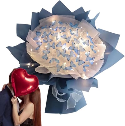 Kunstboeket DIY Kit - Bloemenpakket - Decoratie maken - Inclusief LED verlichting - Zelf te bepalen - Blauw