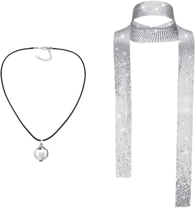 Elegante zilveren metalen sjaal en ketting - 2 stuks, sprankelende stof, damesaccessoires voor elke gelegenheid