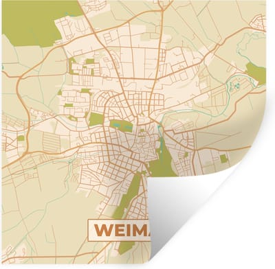Muurstickers - Sticker Folie - Weimar - Plattegrond - Kaart - Vintage - Stadskaart - 100x100 cm - Plakfolie - Muurstickers Kinderkamer - Zelfklevend Behang XXL - Zelfklevend behangpapier - Stickerfolie