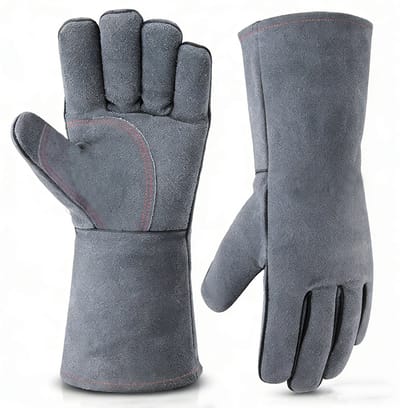Handschoenen - Hitte bestendige handschoenen - Vuurvaste handschoenen - Stiksels - 350°C hittebestendig - Leren handschoenen - Houtoven - Grill - Pannenrek - One size - Mannen - Vrouwen - 40*14.5cm - Grijs