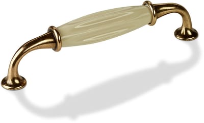 SOTECH porseleinen handgreep META meubelgreep porselein crème wit messing antieke afwerking BA 128 mm