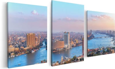 Artaza Canvas Schilderij Drieluik De Nijl Rivier in Cairo, Egypte - 120x60 - Foto Op Canvas - Canvas Print