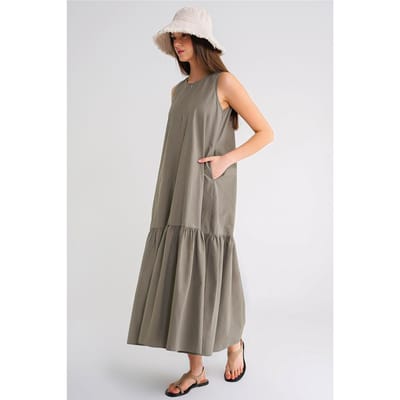 Maxi-jurk met Kraag en Rimpeldetails