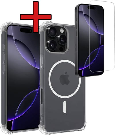 Hoesje - Met Screenprotector - Geschikt voor Apple iPhone 16 Pro - Magsafe Compatible - Sterk & Shockproof - Shock Proof Case - Back Cover - Telefoon Hoes - Telefoonhoes - Transparant