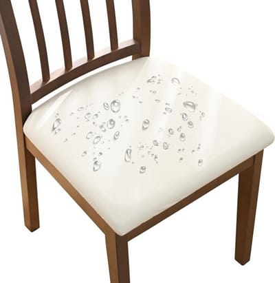Stretch Leren Waterdichte Verwijderbare Wasbare Eetkamer Stoelhoezen voor Keuken en Tuin - Beige Set van 6 Stuks