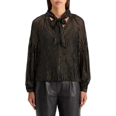 Scotch & Soda Lurex Top With Bow Neck Evening Black Size: 36 | Blouses Outlet | Dames | Zwart