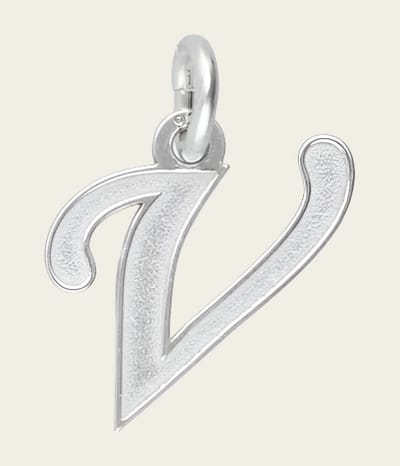 Zilveren letter V sierlijk mat-glans kettinghanger