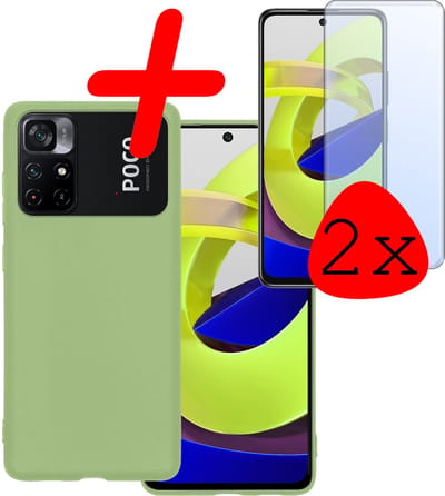 Hoesje Met 2x Screenprotector - Geschikt voor Xiaomi Poco M4 Pro 5G - Sterk & Shockproof - Back Cover - Siliconen Case - Telefoon Hoes - Groen